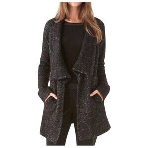 Theory Clarania Heathered Black Waterfall Wool Blend Open Draped Cardigan Large